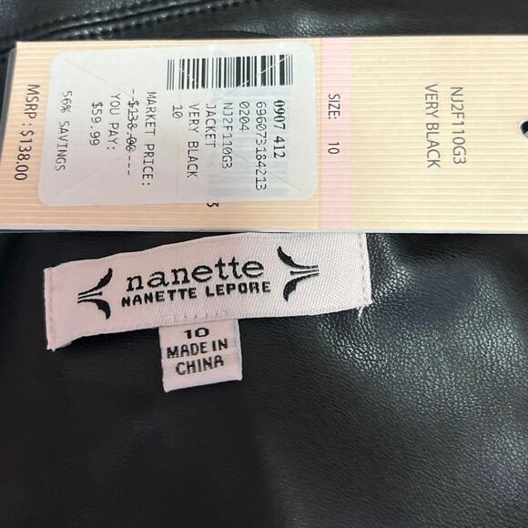 NEW Nanette Lepore Black Faux Vegan Leather Notch Collar Blazer Coat Jacket 10 - Picture 4 of 5